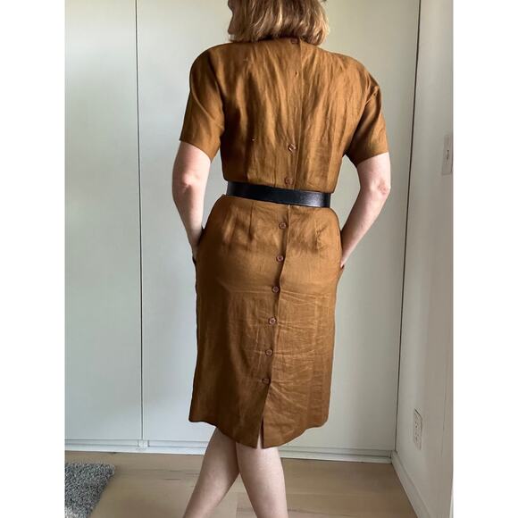 Vintage 90s Sheath Linen Dress Size 12/P Classic Tailored Look Career Business - Picture 7 of 9